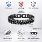 Vnox 8mm/12mm Bold Heavy Stainless Steel Cuban Bracelets for Men, Oxidized Metal Wristband, Punk Rock Chain Bracelet Jewelry