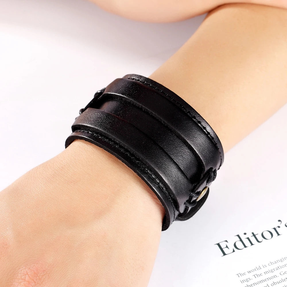XQNI Vintage Black Brown Belt Bracelet Double Safety Clasps Leather Men Bangles For Men Birthday Bandage Wrap Charm Bracelet