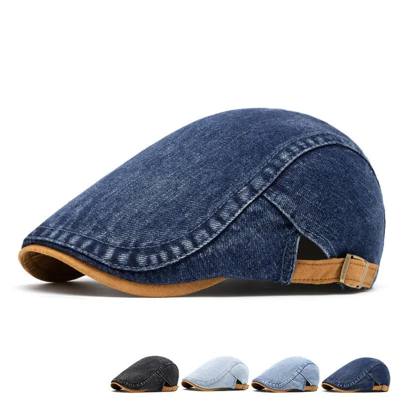 Cotton solid newsboy cap for men