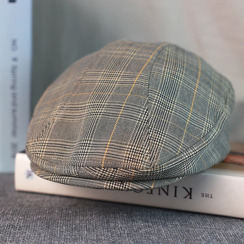 Gray plaid Gatsby beret for men