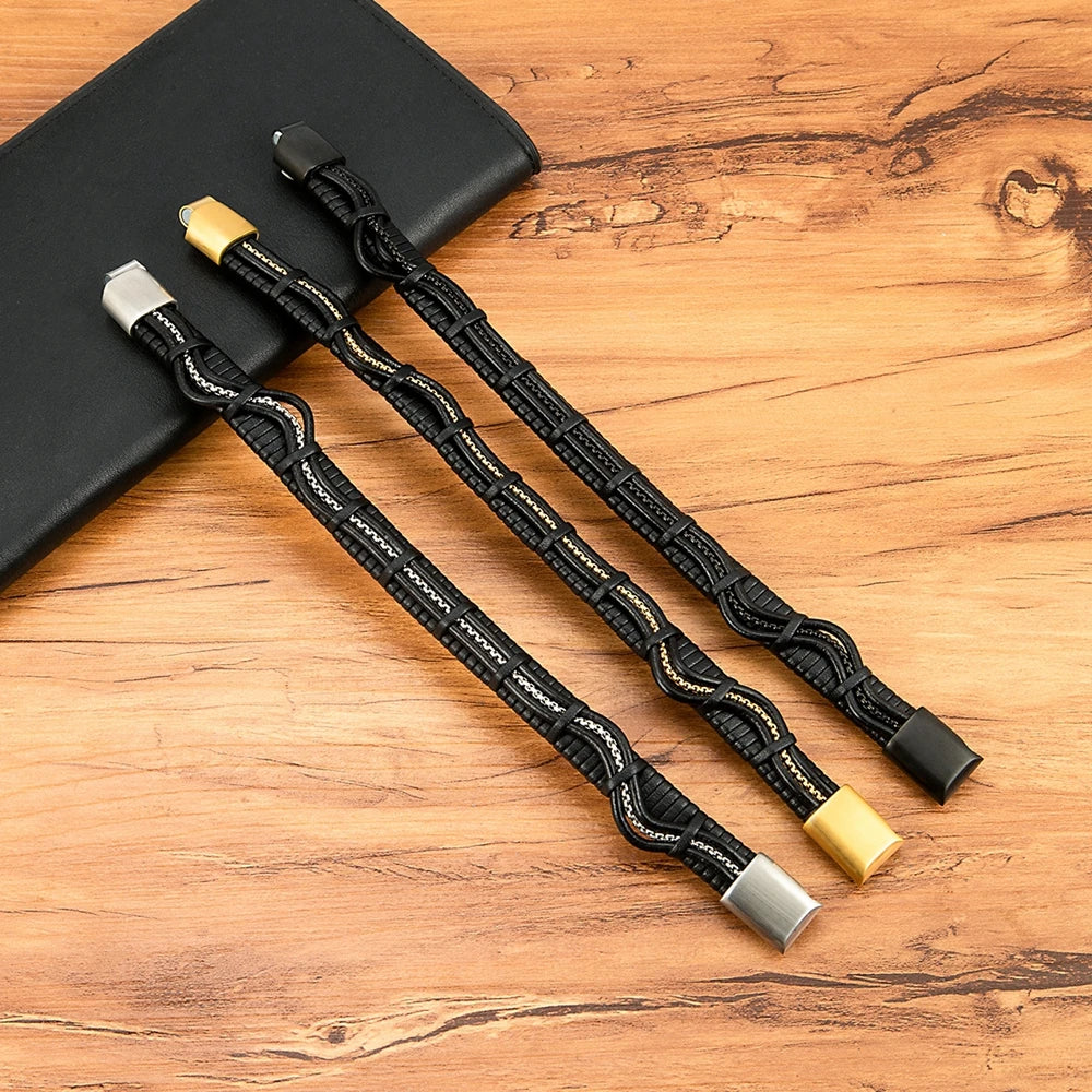 Titan Edge Bracelet – Men’s Leather & Stainless Steel Magnetic Bracelet