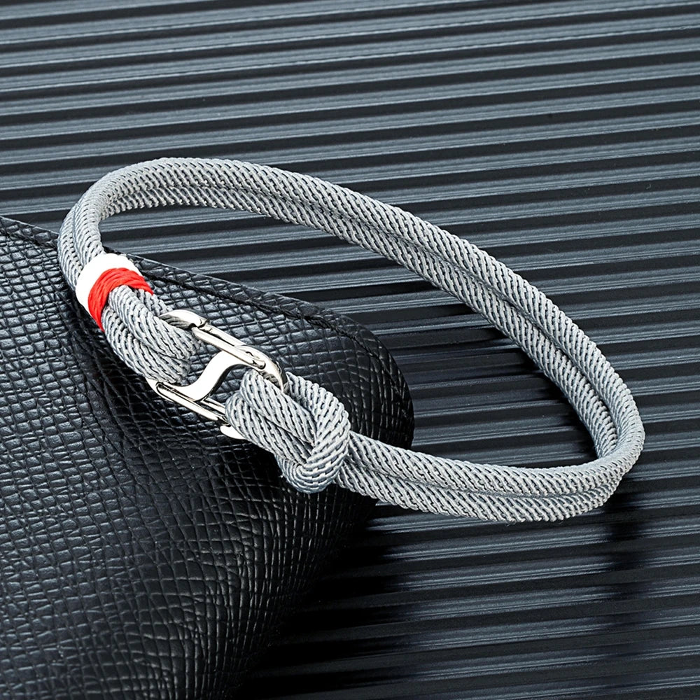 Mariner Braided Rope Bracelet – Navy Blue Survival Style with Stainless Steel Double Push Carabiner Clasp, Durable Design for Men