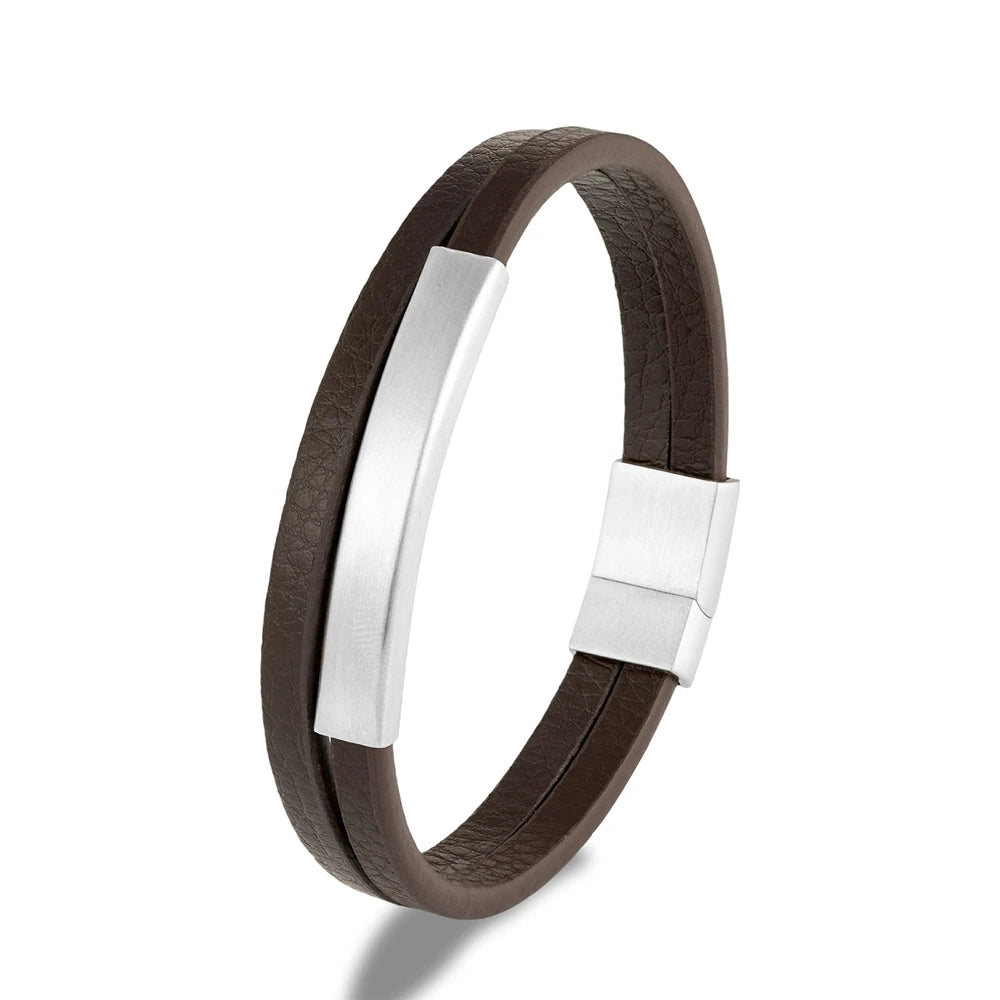 NoirBound Leather Bracelet – Double Strand Handmade Design with Matte Black Stainless Steel Clasp, Sleek and Minimalist Style for Men