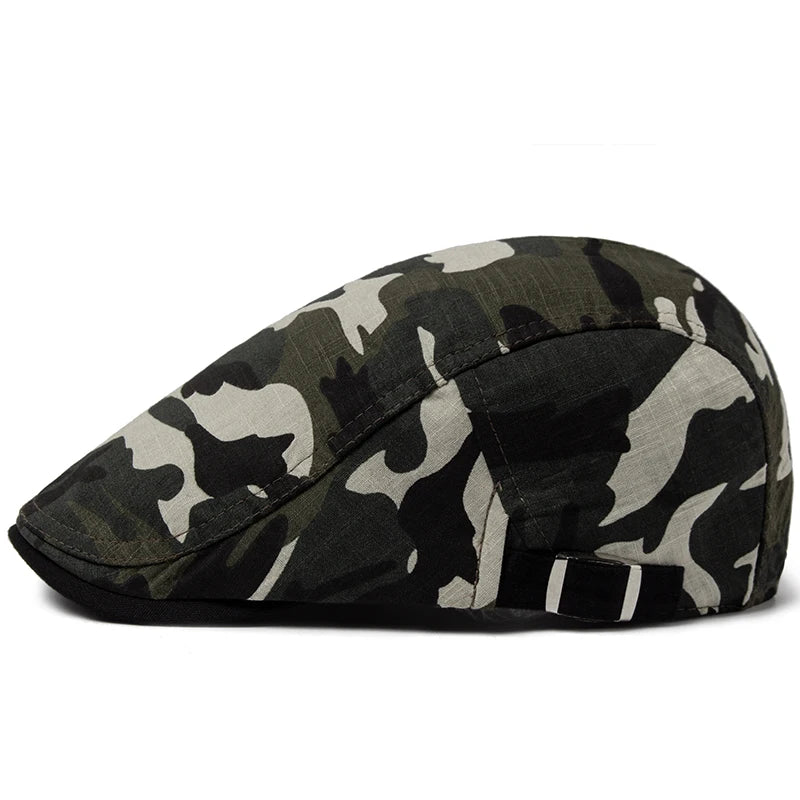 Wexford Camouflage Beret – Lightweight and Breathable Cotton-Linen Flat Cap with Visor, Adjustable Design for Casual Summer Wear