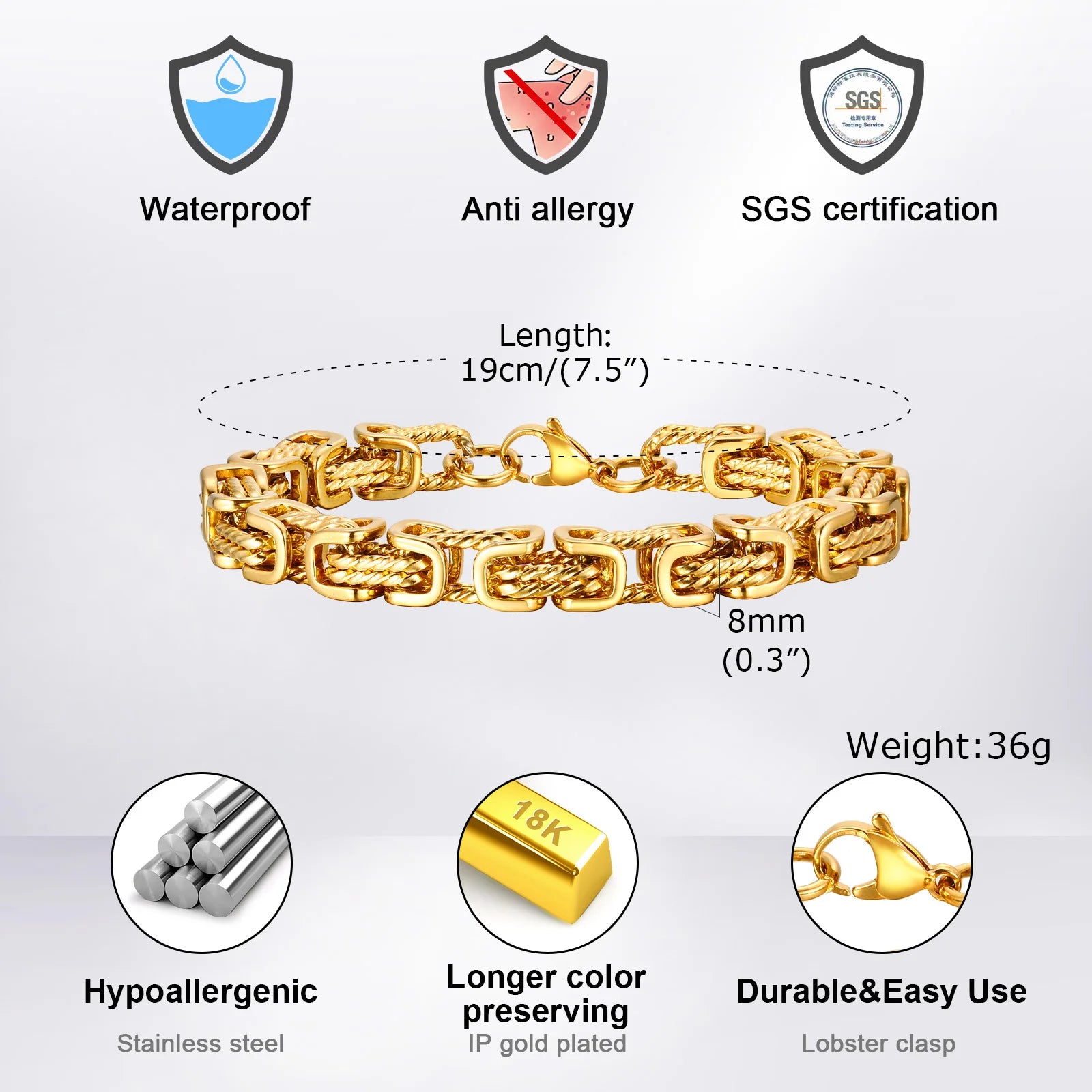 Sorrento Byzantine Bracelet – Stainless Steel 8mm