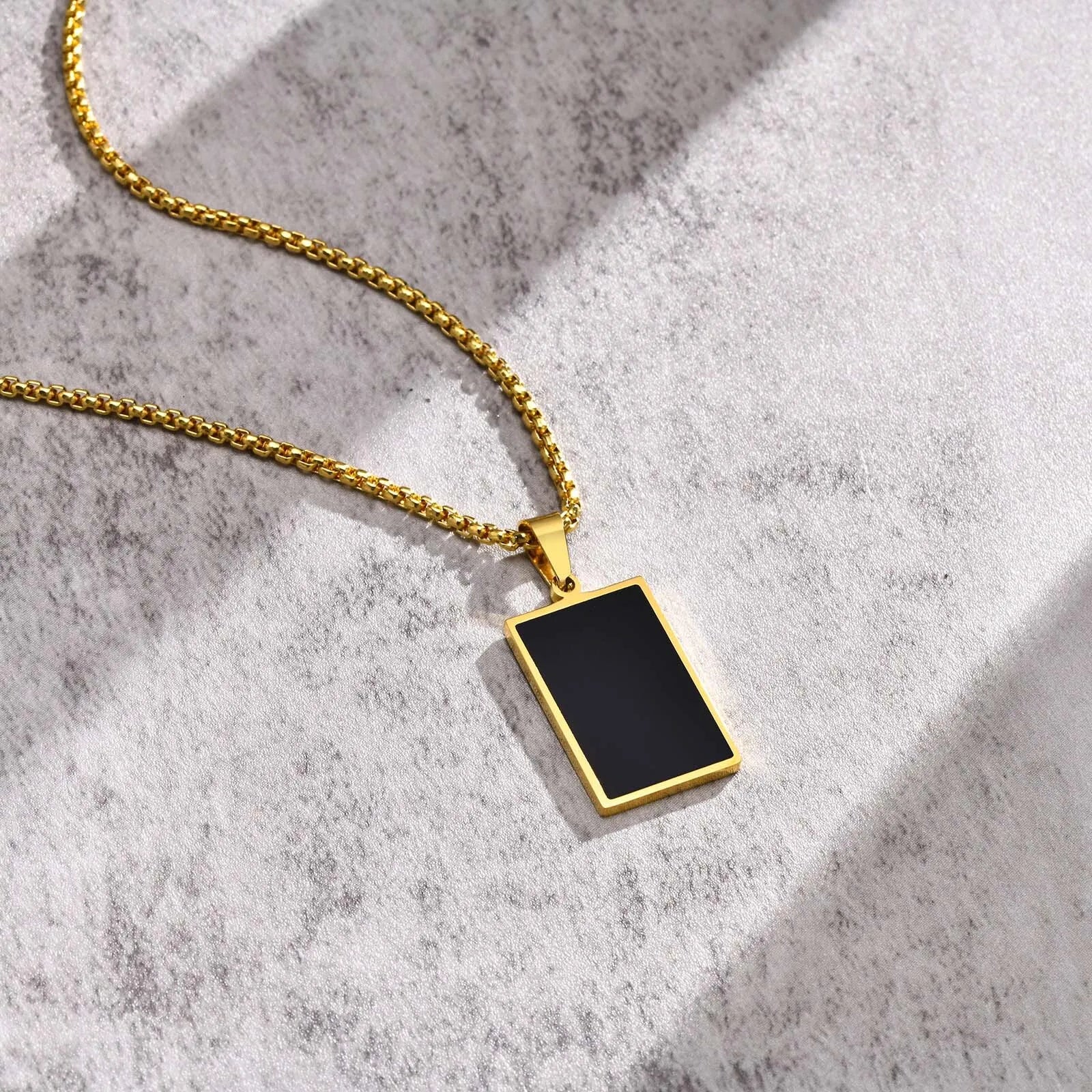 Vnox Small Dogtags Pendant Necklaces for Men, Black Silver Color Stainless Steel Military Dog Tag with Box Chain Gift to Him