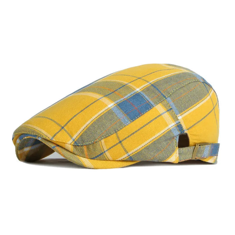 Oxford Plaid Newsboy Cap – Timeless Polyester Flat Cap with Vintage Painter Style, Suitable for All Seasons