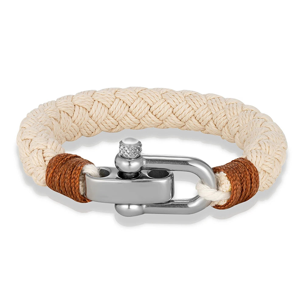 Helios Nautical Rope Bracelet – Wide Rope Design with Stainless Steel Adjustable Shackle Clasp, Handmade Wrap Bracelet for Men