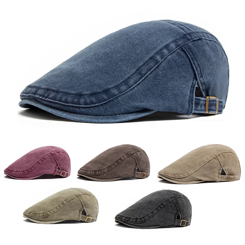 Hispalis Vintage Cotton Beret – Retro-Style Flat Cap with Visor, Casual and Adjustable for Summer & Autumn