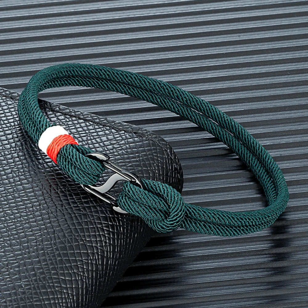 Aegir Nautical Rope Bracelet – Double Strand Surfer Style with Black Stainless Steel Carabiner Clasp, Sleek and Durable Design for Men