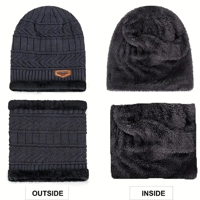 Nordic Fleece Winter Set – 3-Piece Knitted Set with Hat, Scarf, and Touchscreen Gloves, Fleece-Lined for Maximum Warmth and Comfort