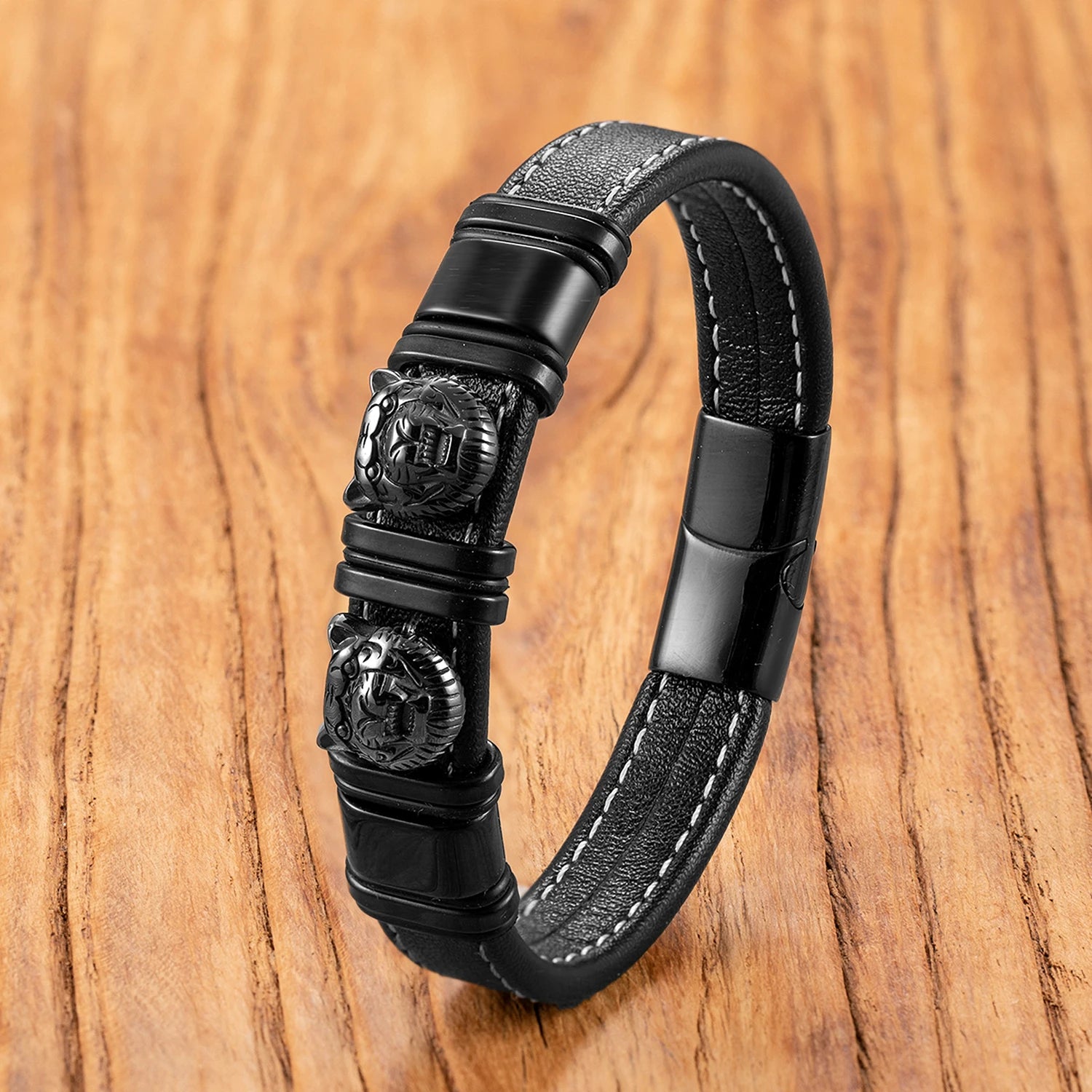 Emerita Stainless Steel & Leather Bracelet – Unisex Casual Boho Jewelry Gift