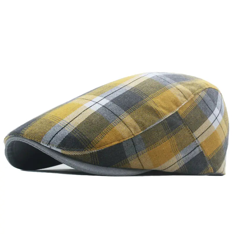 Stratford Striped Newsboy Cap – Polyester Flat Cap with Classic Print, Retro Painter Style for All Seasons