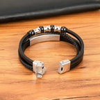 XQNI Men's Stainless Steel Magnetic Bracelet Punk Black Leather Wristband Elegant Mature Accessory Ideal Jewelry Gift