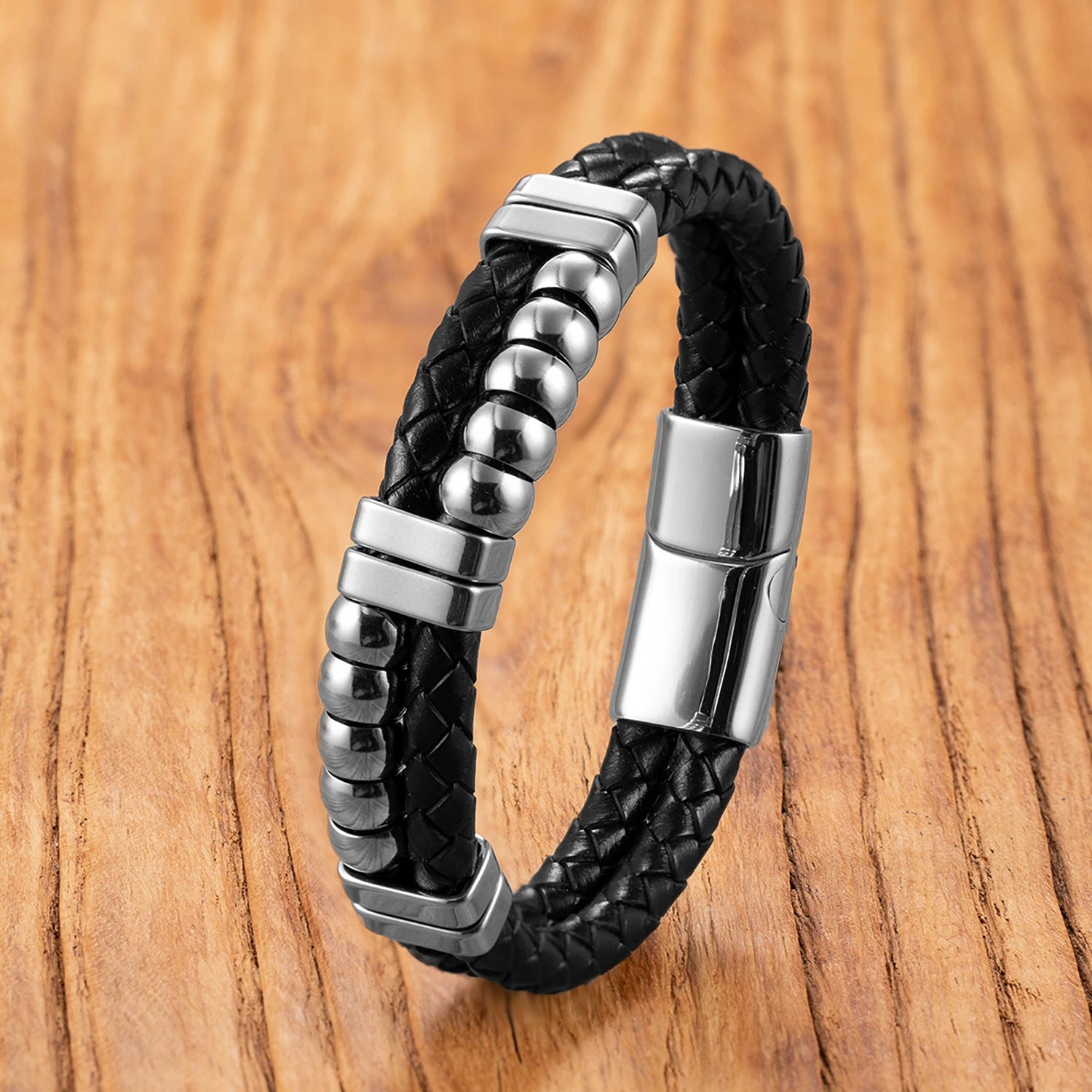 Emerita Stainless Steel & Leather Bracelet – Unisex Casual Boho Jewelry Gift