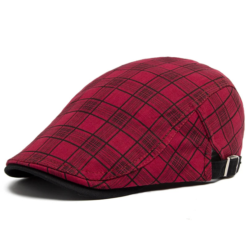 Ashford Plaid Cotton Beret – Lightweight Vintage-Style Flat Cap with Visor, Casual Summer Design in Cotton and Linen