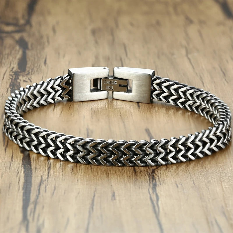 Titan Locomotive Chain Bracelet – Double Link Stainless Steel Design with Polished Finish, Punk Biker Style for Men