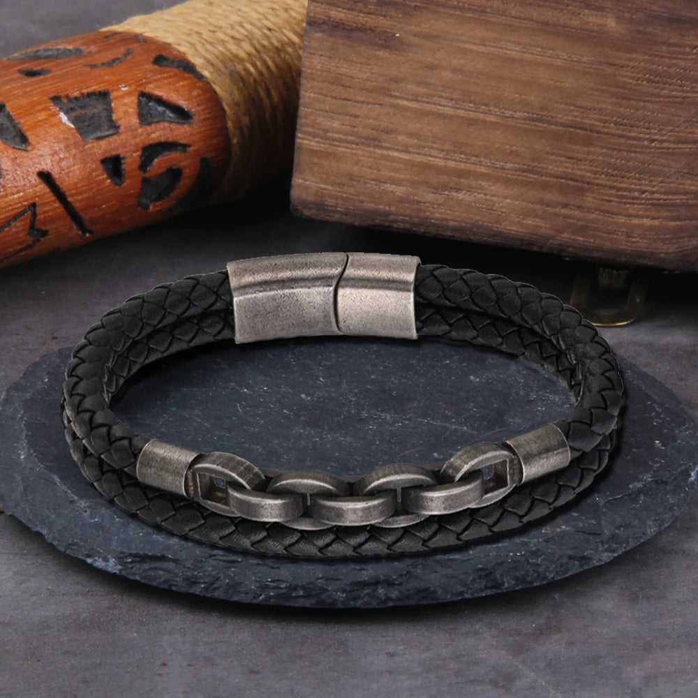Infinity Forge Bracelet – Men’s Genuine Leather Braided Bracelet