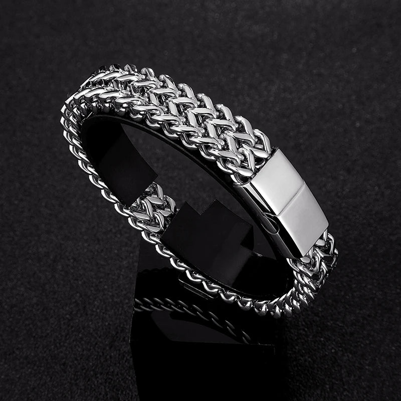 Gravitas Cuban Chain Bracelet – 12mm Wide Punk-Style Motorcycle Accessory in Stainless Steel, Bold and Durable Design for Men