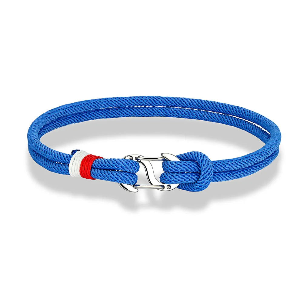 Mariner Braided Rope Bracelet – Navy Blue Survival Style with Stainless Steel Double Push Carabiner Clasp, Durable Design for Men