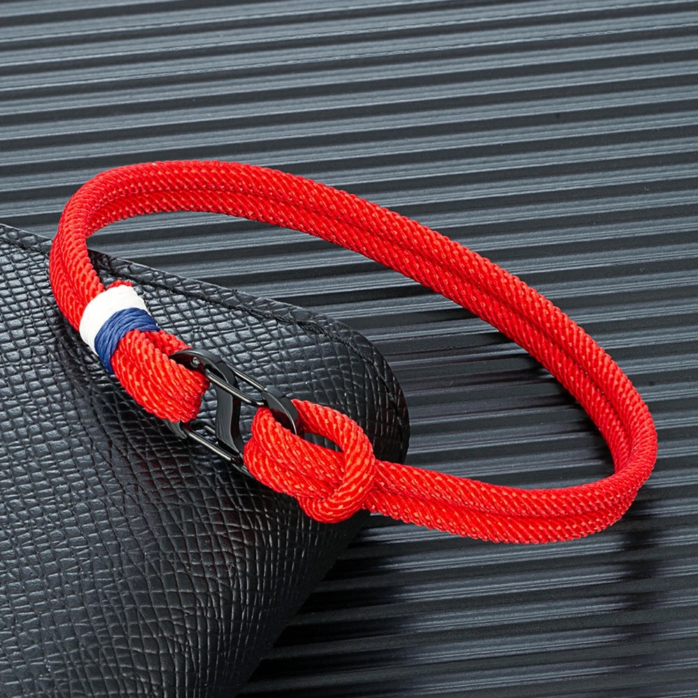 Aegir Nautical Rope Bracelet – Double Strand Surfer Style with Black Stainless Steel Carabiner Clasp, Sleek and Durable Design for Men