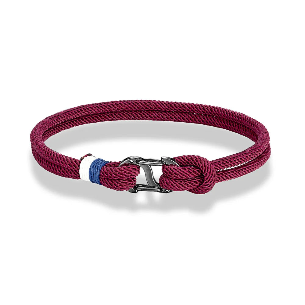 Aegir Nautical Rope Bracelet – Double Strand Surfer Style with Black Stainless Steel Carabiner Clasp, Sleek and Durable Design for Men