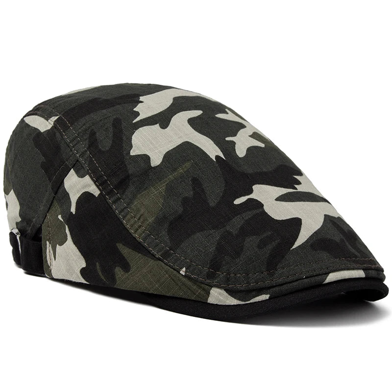 Wexford Camouflage Beret – Lightweight and Breathable Cotton-Linen Flat Cap with Visor, Adjustable Design for Casual Summer Wear