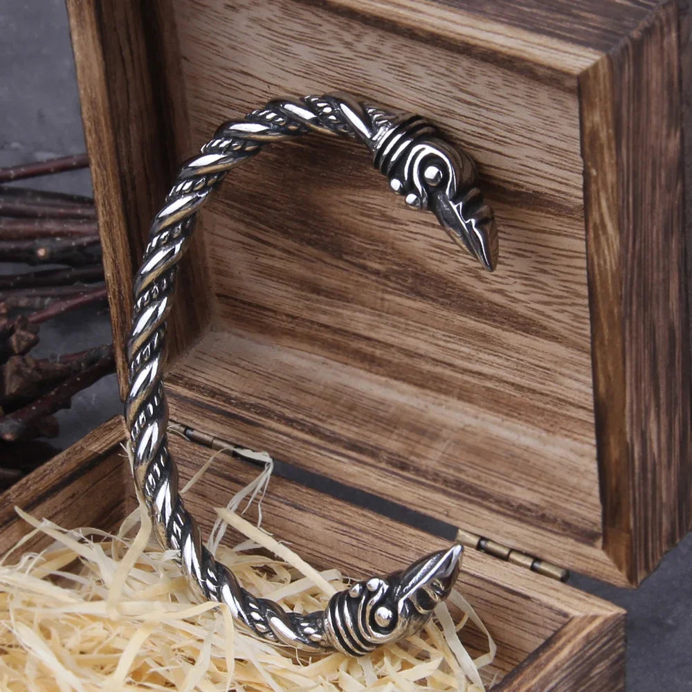 Nordic Raven Torque Bracelet – Men’s Viking Stainless Steel Cuff