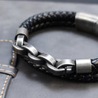 2025 Fashion Multi layered Stainless Steel Charm Viking Leather Bracelet Men's Woven Bracelet Punk Jewelry Homme Accessories