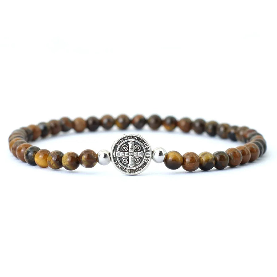 Brindisi Cross Beaded Bracelet – Tiger Eye & Onyx