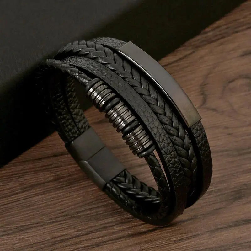 Gramado Classic Leather Woven Bracelet - Multi-layered Fashion Accessory for Men