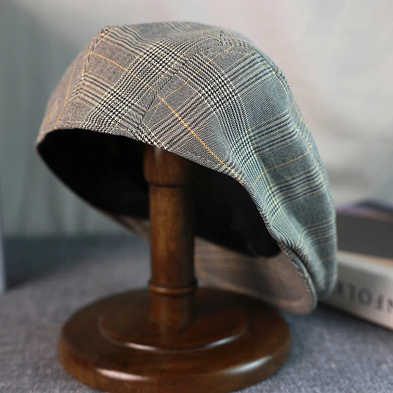Gray plaid Gatsby beret for men