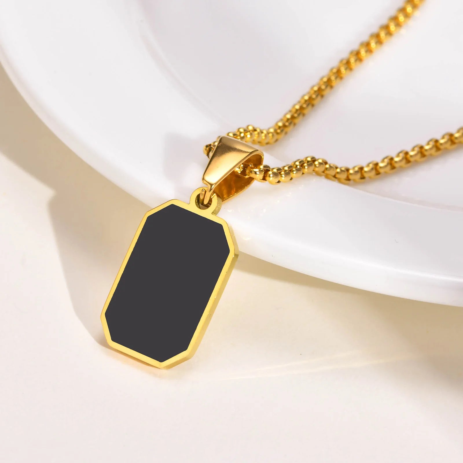 Vnox Small Dogtags Pendant Necklaces for Men, Black Silver Color Stainless Steel Military Dog Tag with Box Chain Gift to Him