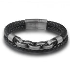 2025 Fashion Multi layered Stainless Steel Charm Viking Leather Bracelet Men's Woven Bracelet Punk Jewelry Homme Accessories
