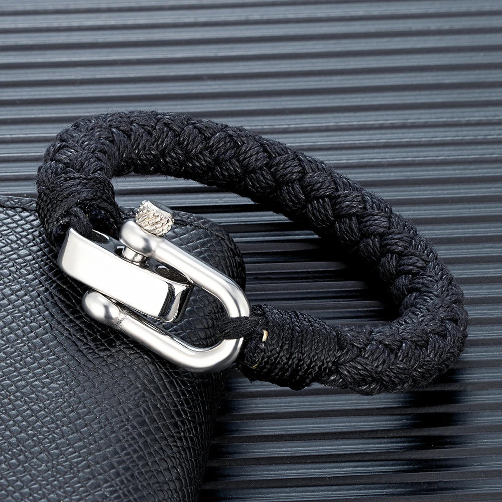 Helios Nautical Rope Bracelet – Wide Rope Design with Stainless Steel Adjustable Shackle Clasp, Handmade Wrap Bracelet for Men