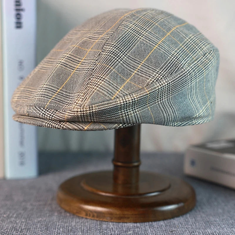 Gray plaid Gatsby beret for men