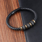 Ravenna Punk Leather Bracelet - Stainless Steel Beads & Braided Design for Men