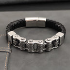 Classic Locomotive Chain Leather Bracelet Multi-layer Men Stainless Steel Punk Magnetic Clasp Bangle for Friend Charm Jewelry