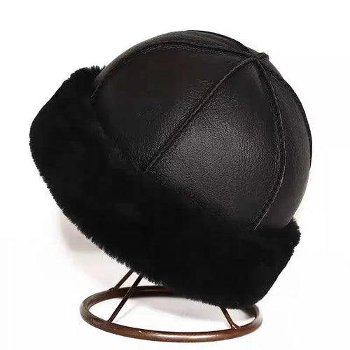 2024 Fashion Real Leather Hat Sheepskin Fur Cap Brimless Hat Warm Round Male Caps Fashion Winter And Autumn Luxury
