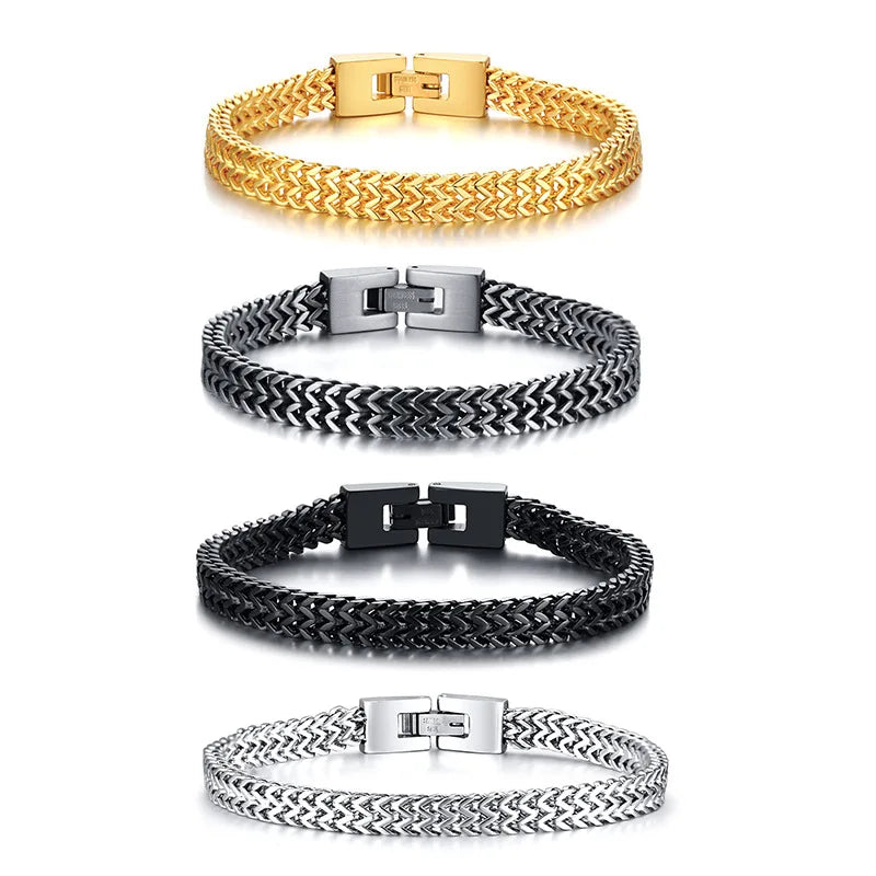Titan Locomotive Chain Bracelet – Double Link Stainless Steel Design with Polished Finish, Punk Biker Style for Men
