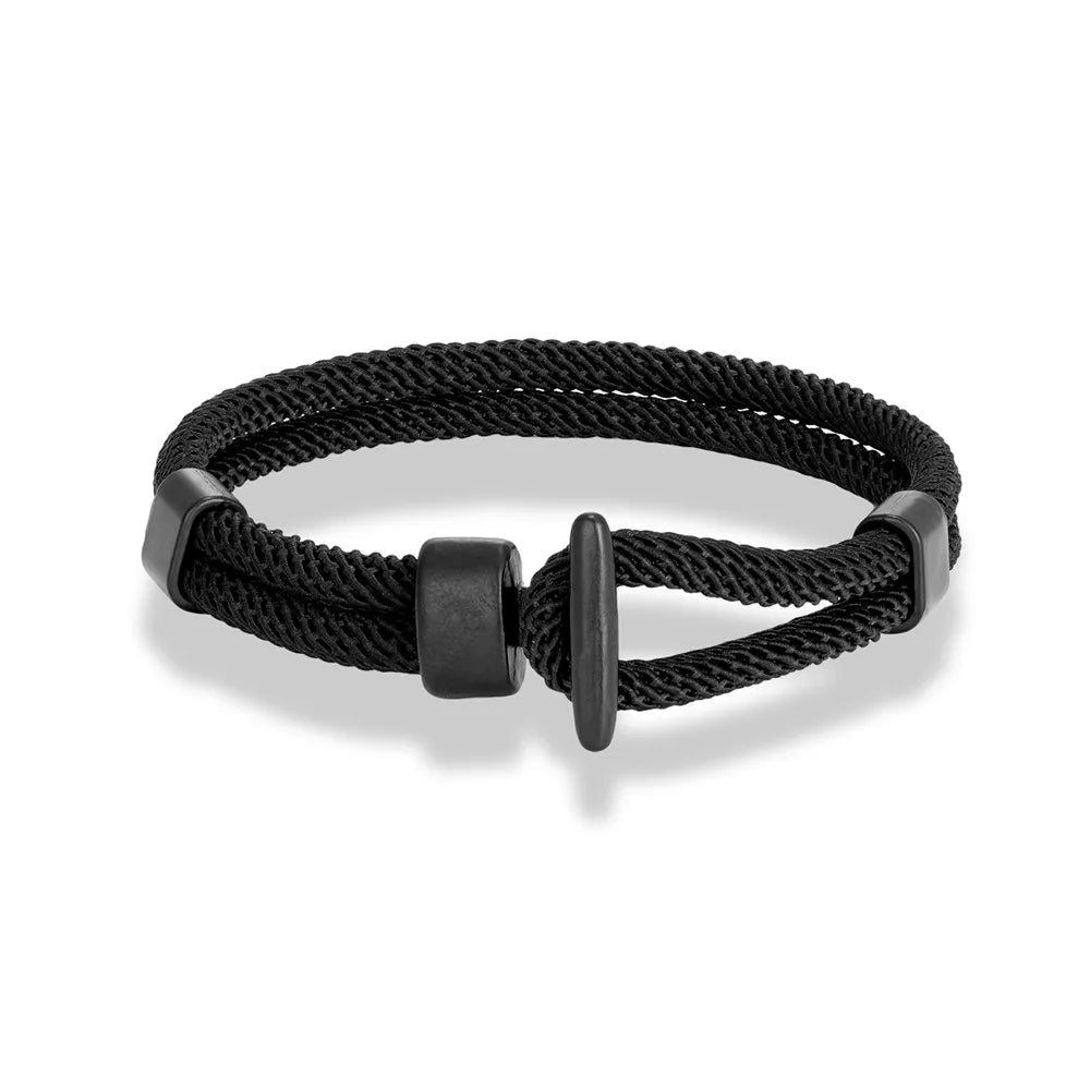 Aegis Hook Rope Bracelet – Double Strand Nautical Survival Style with Brushed Black Easy Hook, Minimalist Design for Men