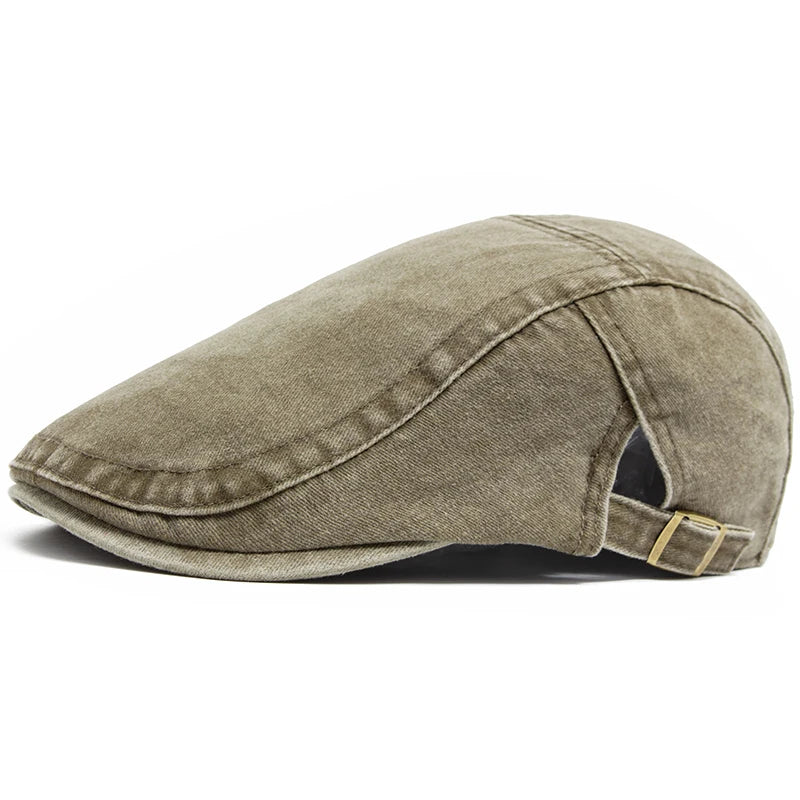 Hispalis Vintage Cotton Beret – Retro-Style Flat Cap with Visor, Casual and Adjustable for Summer & Autumn