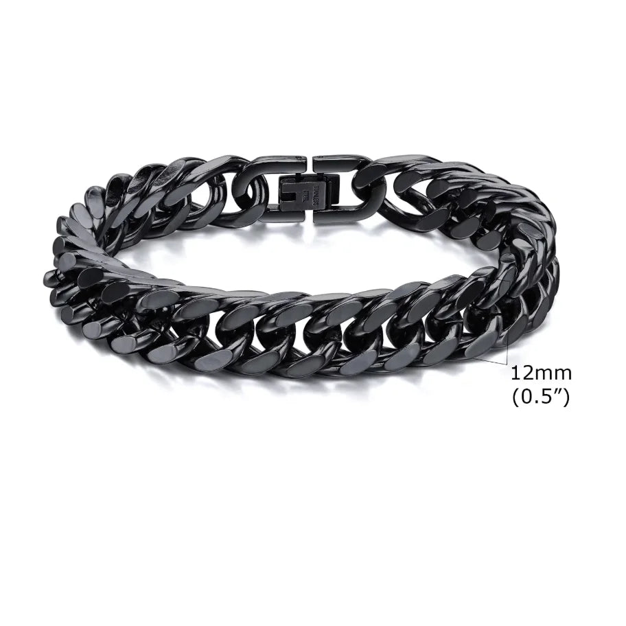 Vnox 8mm/12mm Bold Heavy Stainless Steel Cuban Bracelets for Men, Oxidized Metal Wristband, Punk Rock Chain Bracelet Jewelry
