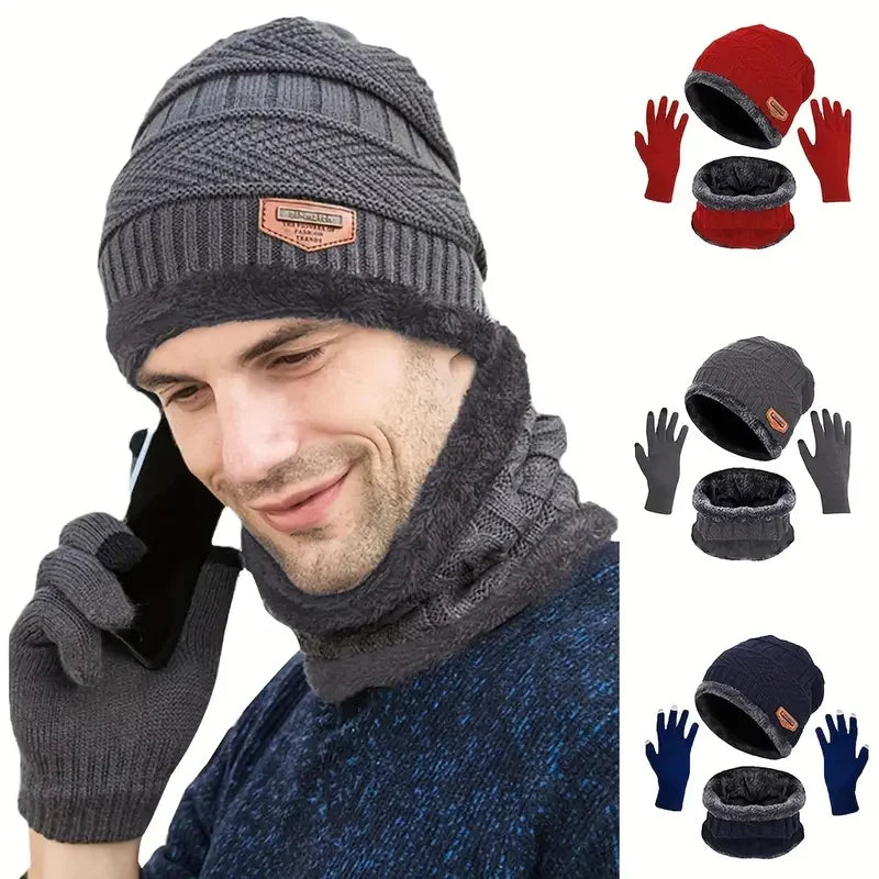 Nordic Fleece Winter Set – 3-Piece Knitted Set with Hat, Scarf, and Touchscreen Gloves, Fleece-Lined for Maximum Warmth and Comfort