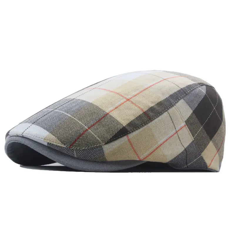 Stratford Striped Newsboy Cap – Polyester Flat Cap with Classic Print, Retro Painter Style for All Seasons
