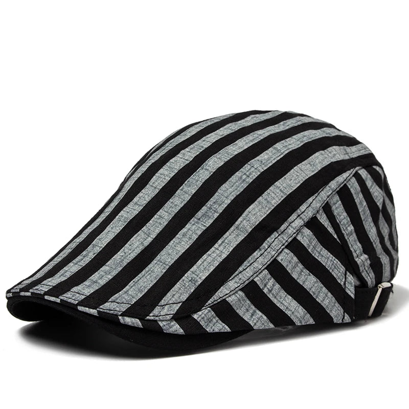 Ashford Plaid Cotton Beret – Lightweight Vintage-Style Flat Cap with Visor, Casual Summer Design in Cotton and Linen