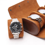 Close-up of a chronograph fastened around its removable pillow