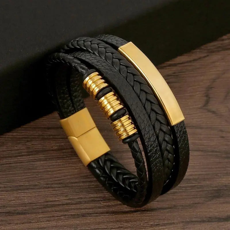 Gramado Classic Leather Woven Bracelet - Multi-layered Fashion Accessory for Men