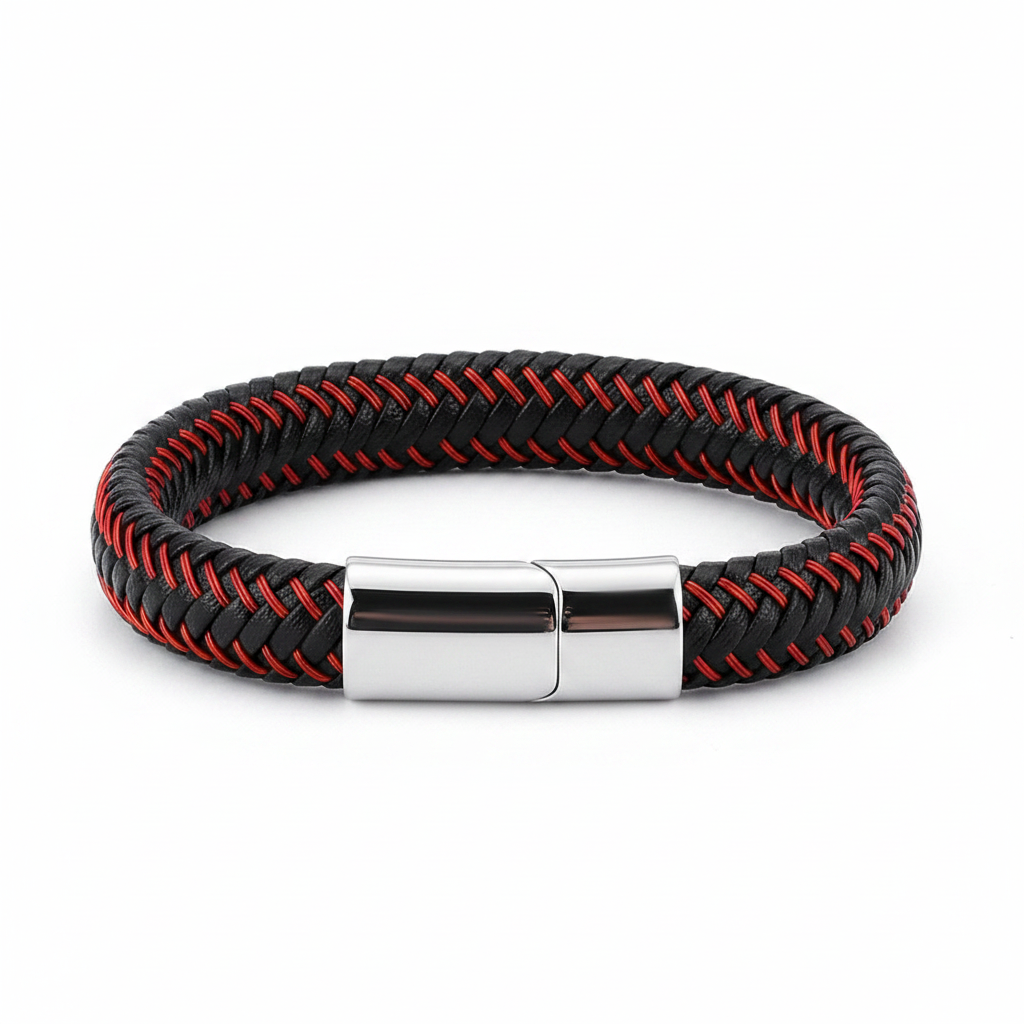 Coral Leather Bracelet — Ângulo alternativo fundo branco
