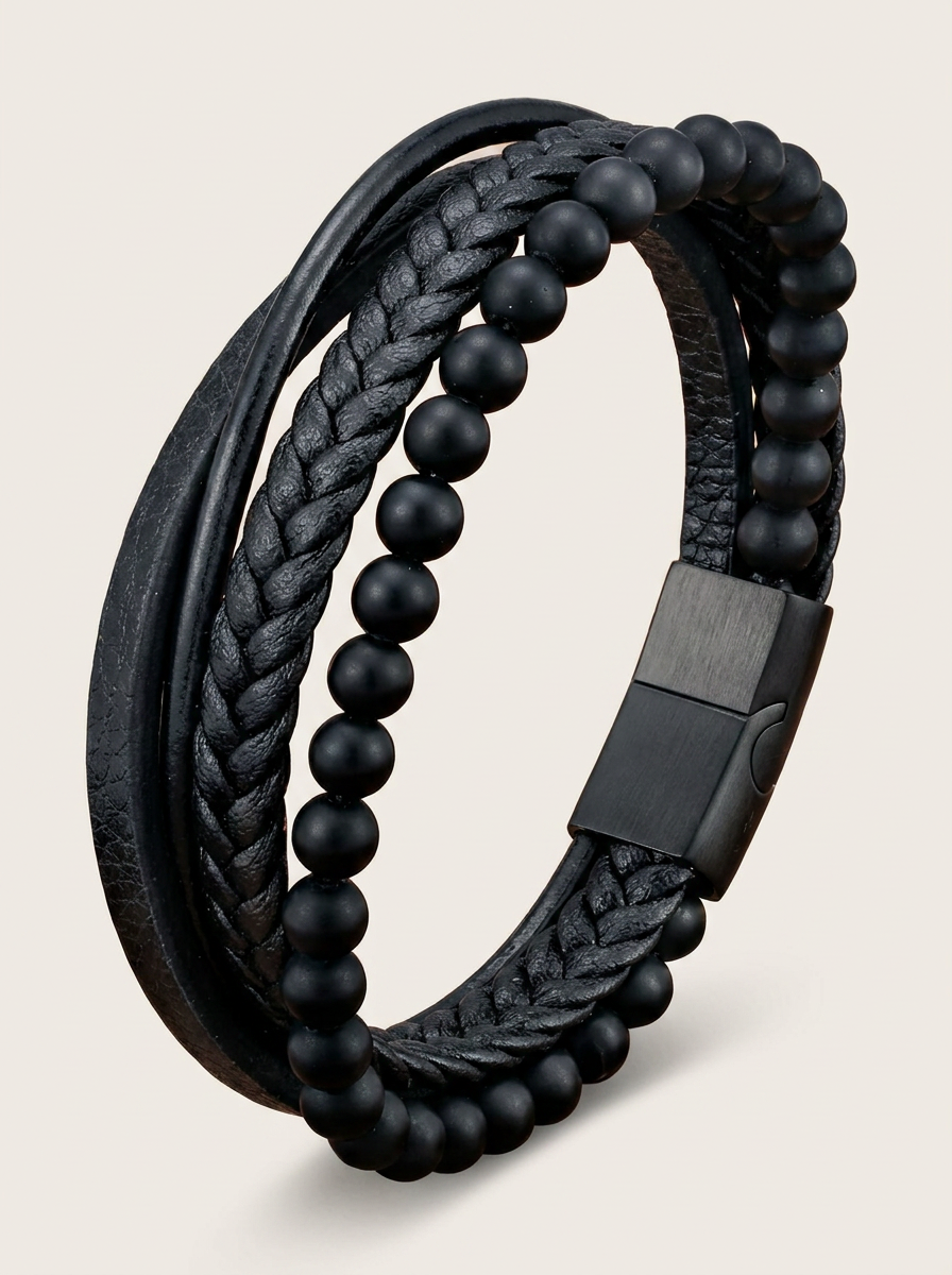 Volcanic men's lava stone beaded bracelet